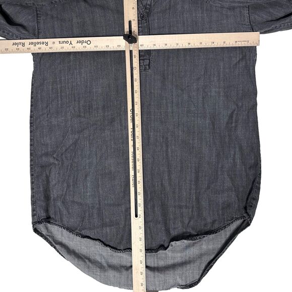 Eileen Fisher Organic Chambray Denim 1/4 Button Long Sleeve Top Women's XS - Picture 9 of 11